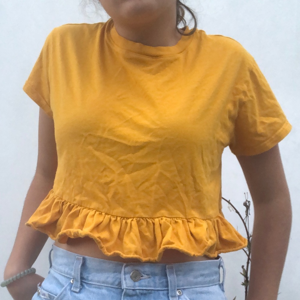 Yellow ruffled crop top
